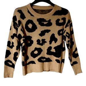 Women's Sweater Crew Neck Long Sleeve Black and Beige Fall Size M